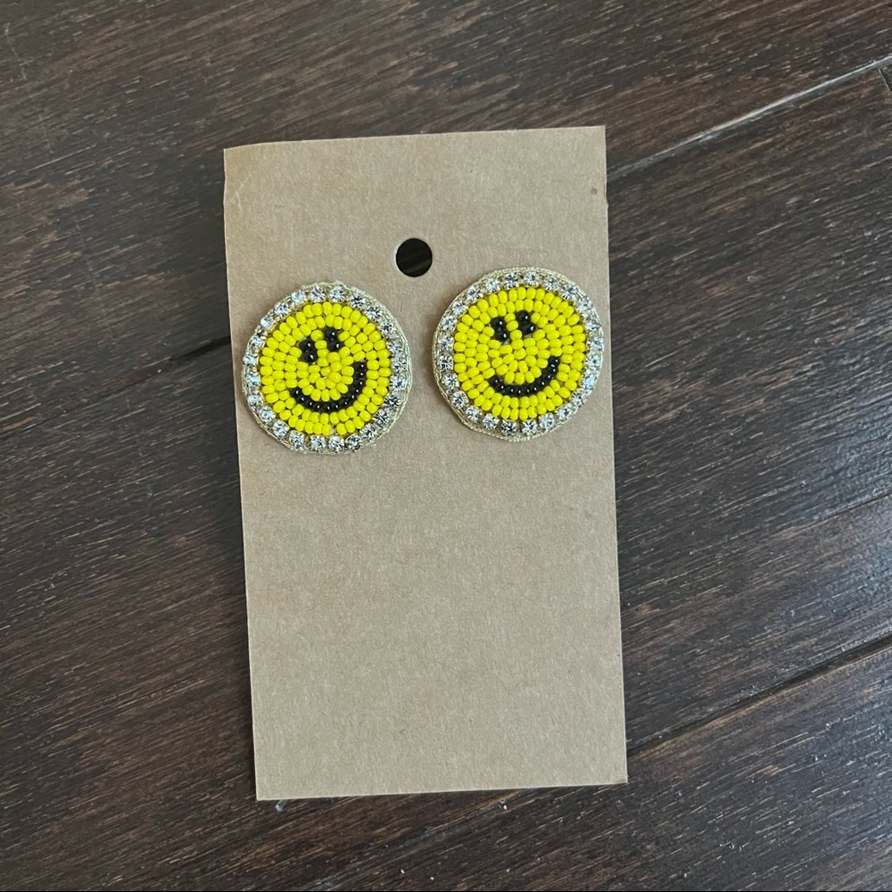 Smiley Face Seed Bead Stud Earrings